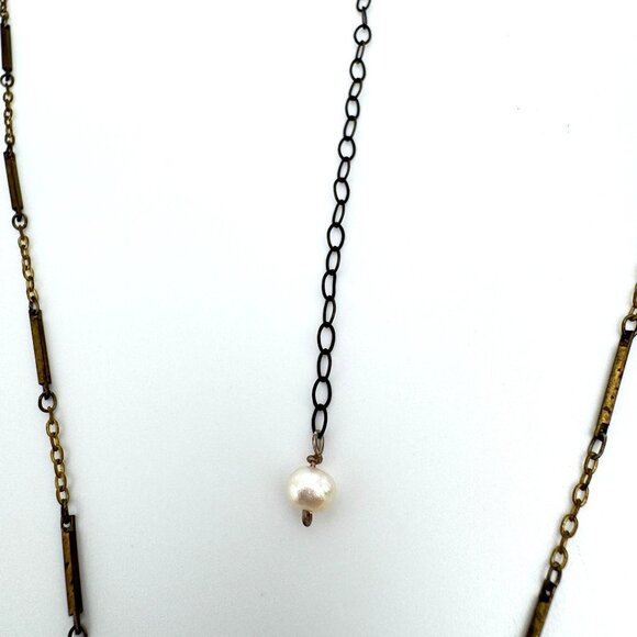 Pavanne Necklace Blue Chalcedony Swarovski Crystal Brass Chain Handcrafted - Picture 9 of 13